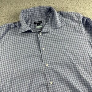 Peter Millar‎ Crown Crafted Button Up Shirt Flex Finish Plaid Blue Mens XL